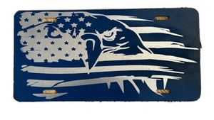 Custom Metal "America" License Plate - Blue / Silver - Foto 1 di 2