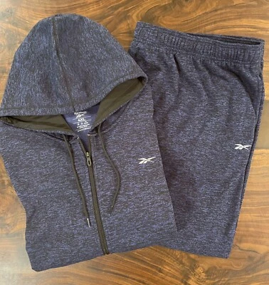 Reebok Mens Zipper Sweatsuit Jogger Set Big Tall 4 XL Blue Black Jacket Pant - Image 1 of 4