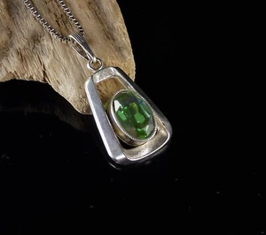 Colgante mujer vintage años 60 plata 835 con piedra facetada verde - Imagen 1 de 6