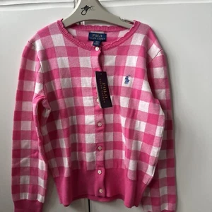 Polo Ralph Lauren Pink & White Check Cardigan - Age 7 Years - Picture 1 of 7