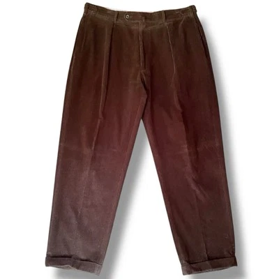Мужские хлопковые кашемировые вельветовые брюки Incotex размер 38x31 коричневые плиссированные брюки с манжетами - Изображение 1 из 4