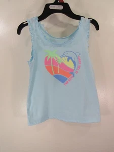 New 365 Kids Mini Ruffle Tank Size 8 Blue FUN DAYS IN THE SUN Dolphin - Picture 1 of 7