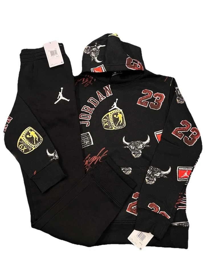 NUEVO CON ETIQUETAS NIKE AIR JORDAN NIÑO CONJUNTO DE 2 PIEZAS NEGRO SUDADERA CON CAPUCHA Y PANTALONES DE CHÁNDAL L & XL Foto 1 de 1