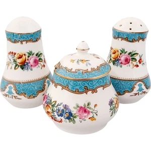 Staffordshire Floral Ceramic Salt Pepper Shaker and Sugar Set 8cm High - Picture 1 of 11