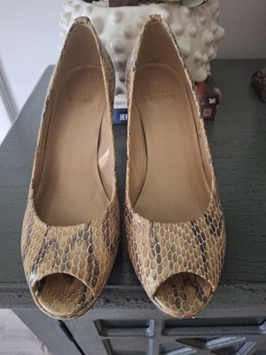 Stuart Weitzman Faux Python Print Peep Toe Ladies Heels Size 7.5 - Image 1 of 4
