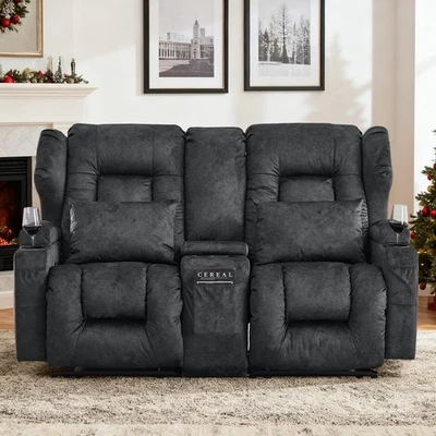 Asiento reclinable manual de cine en casa Loveseat para sala de estar con almohadas y portavasos Foto 1 de 4