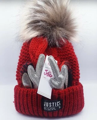 NUEVO Gorro Rojo Justice Niña Cálido Sombrero de Navidad Talla Única Reno Cuernos Dorados  Foto 1 de 4