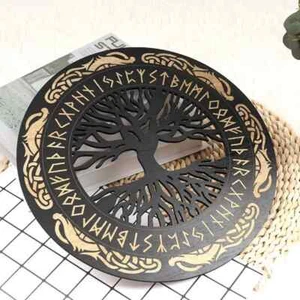 Wall Art Nordic Viking Runes Wooden Wall Decor Celtic Family Trees 4PCS Set - Picture 1 of 24