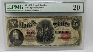 1907 $5 Legal Tender PMG 20 - Fr#91 - United State Note Large Size Note - Picture 1 of 5