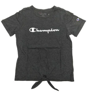 Champion Girls' T-Shirt Short Sleeve Tee Tie Front Granite Heather Size X-Small - Picture 1 of 4
