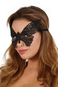 1072 Maschera Nera Occhi Stile Veneziana in Pizzo Ricamato Forma Ali di Farfalla - Imagen 1 de 1