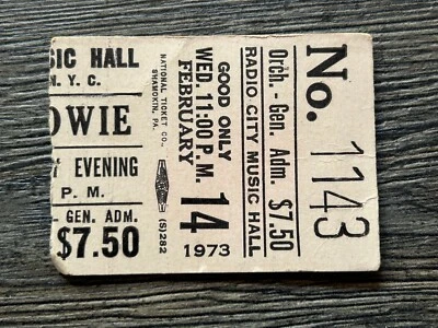 DAVID BOWIE Ticket Stub Radio City NYC Feb 14 1973 Ziggy Stardust Concert Tour - Image 1 of 2