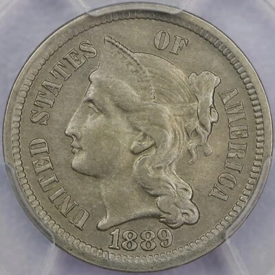 Tres centavos de níquel 1889 - graduación profesional sin circular detalles limpios Foto 1 de 4