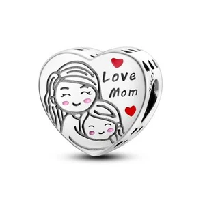 KUNSIR 925 Sterling Silver Charm Love Mom Beads Charm for Bracelet DIY Mom Gifts - Picture 1 of 6