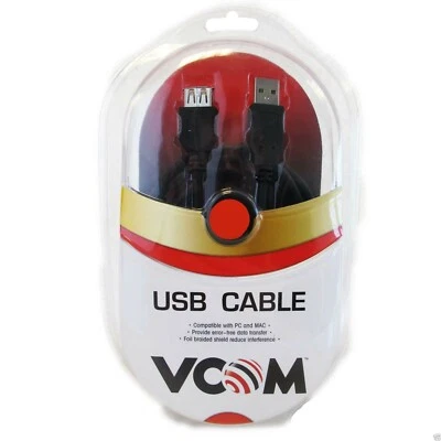 2 x VCOM USB AM/AF 2.0V 3m Extension Cable PC & MAC In Retail Package Free Post - Image 1 of 3