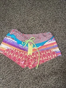 Maaji Multi-Print Eyelet Trim Zip Accent Surf Shorts Swimsuit Bottoms Rare Sz M - Picture 1 of 14