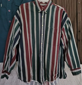 Vintage Natural Issue Shirt Mens XL Red Green Striped Button Collar 90s Y2K FLAW - Picture 1 of 7