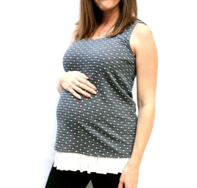 Maternal America Top Womens Size S Blue Sleeveless Ruffled Knit Retro Look Nwot - Image 1 of 4