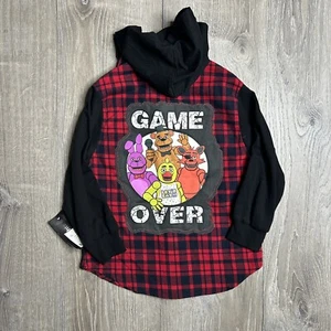 Five Nights At Freddys Hooded Flannel Shirt Red Plaid Boys XS Fazbear's Pizza - Picture 1 of 2