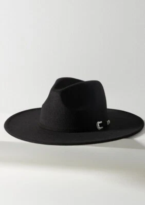 全新带标签 Anthropologie 扣羊毛牧场主帽子 均码 全新带标签 78 美元 全新带标签 黑色 — 第 1/4 张图片