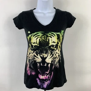 Bioworld T Shirt Small Black Short Sleeve V Neck Rainbow Tiger Youth Tee - Picture 1 of 10