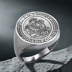 Sterling Silver St. Anthony Signet Ring Catholic Patron Saint Jewelry - Picture 1 of 8