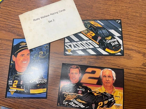 Rusty Wallace -- Postcard Lot NASCAR 3 Card Set Miller Racing Orig Envelope Cover