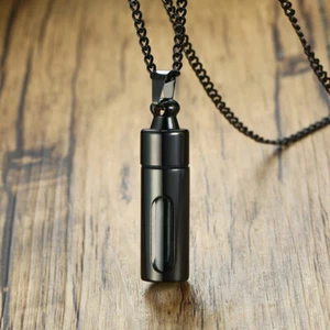 Men Pendant Necklace Ash Urn Cremation Memorial Glass Container Stainless Steel - Picture 1 of 7