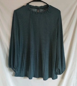 adrianna papell women's top blouse green white polka dots size Large - Picture 1 of 8