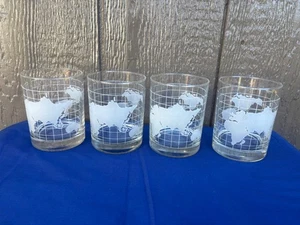 4er Set Vintage Nestle geätzte Weltkarte Trinkgläser klar 10 Oz Trinkgeschirr - Bild 1 von 5