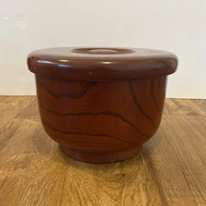 Vintage E W JAPAN Lacquer Wood Footed Rice Bowl w/ Lid/ Plate Surface Scratching - Picture 1 of 14