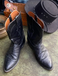 Botas de Vaquero Lucchese Classics Hechas a Mano Negras Avestruz Para Hombres 9.5 D Roper - Imagen 1 de 12