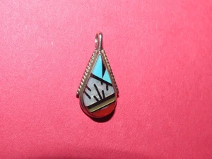 1" ZUNI STERLING TEARDROP PENDANT SIGNED CLEO KALLESTEWA E.C.K. VINTAGE - Picture 1 of 2