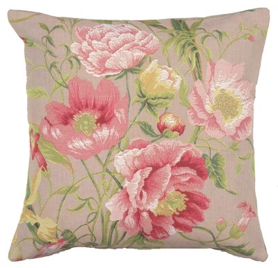 Throw Pillow Cover - Peonies II – French Woven Tapestry Cushion Cover 19x19 in - Image 1 of 4