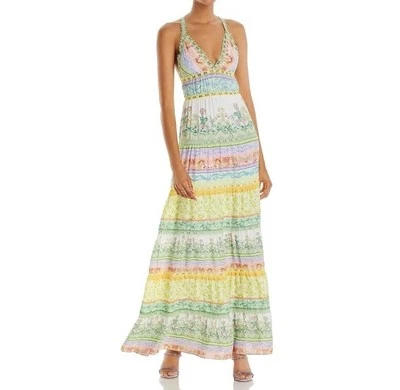 Новый с Ярлыками $695 ALICE + OLIVIA Karolina панельный креп кружева отделки макси платье размер 14 - Изображение 1 из 4