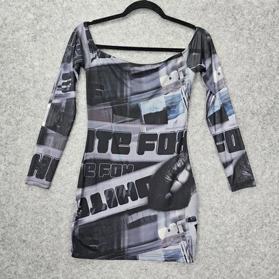 Vestido ceñido al cuerpo de malla para mujer S negro gris mini gráfico Y2K Cyberpunk Rave BLANCO ZORRO Foto 1 de 4