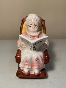 Vintage Lefton Ceramic Retirement Fund Piggy Bank Granny Rocking Chair Japan - Picture 1 of 5
