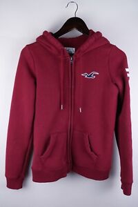 Hollister Men Hoodie Casual Leisure Red Cotton Blend Full Zip size XS