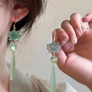 Simple Lotus Pendant Ear Hooks Retro Handmade Chinese Classic Earrings Elegaa5 - Picture 1 of 18