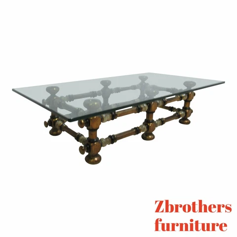 Large Vintage Italian Regency Bobbin Glass Top Gild Gilt Coffee Table Cover