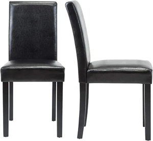Set of 2 Urban Style Leatherette Dining Chairs Black Dining Room with Solid Wood - Picture 1 of 12