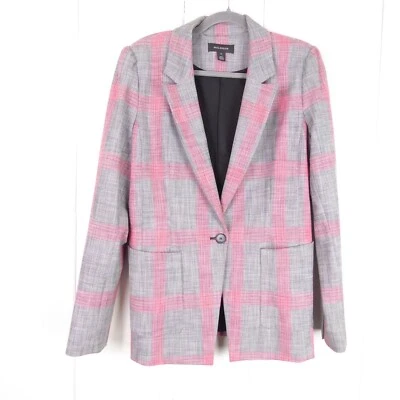 Blazer halógeno para mujer talla M a cuadros gris/rosa botón único negocios informal carrera Foto 1 de 4