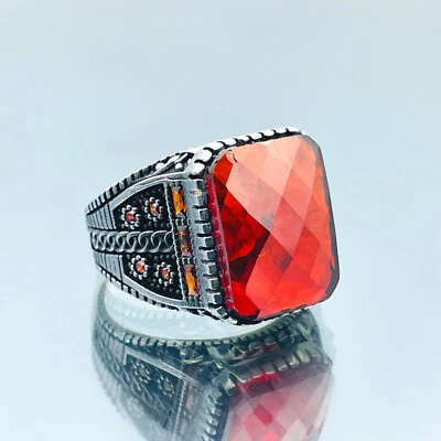 Men Simulated Ruby Red Stone 925 Sterling Silver Ring Handmade Gift For Him Ring - Image 1 of 4