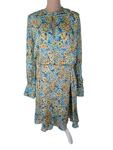 Equipment Silk Floral Green Yellow Blue Magnolia Fountain Dress Size 4 Feminine - Picture 1 of 11