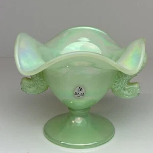 Fenton Glass Sea Mist Green Dolphin Head Bowl Dish Compote Vintage - Picture 1 of 11