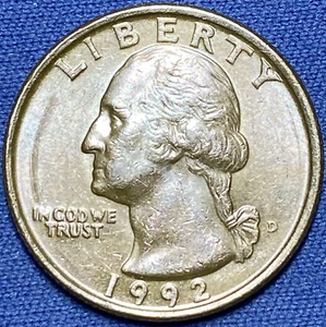 1992-D Washington Quarter Brilliant Blue Gray Toned Coin #1 - Picture 1 of 12