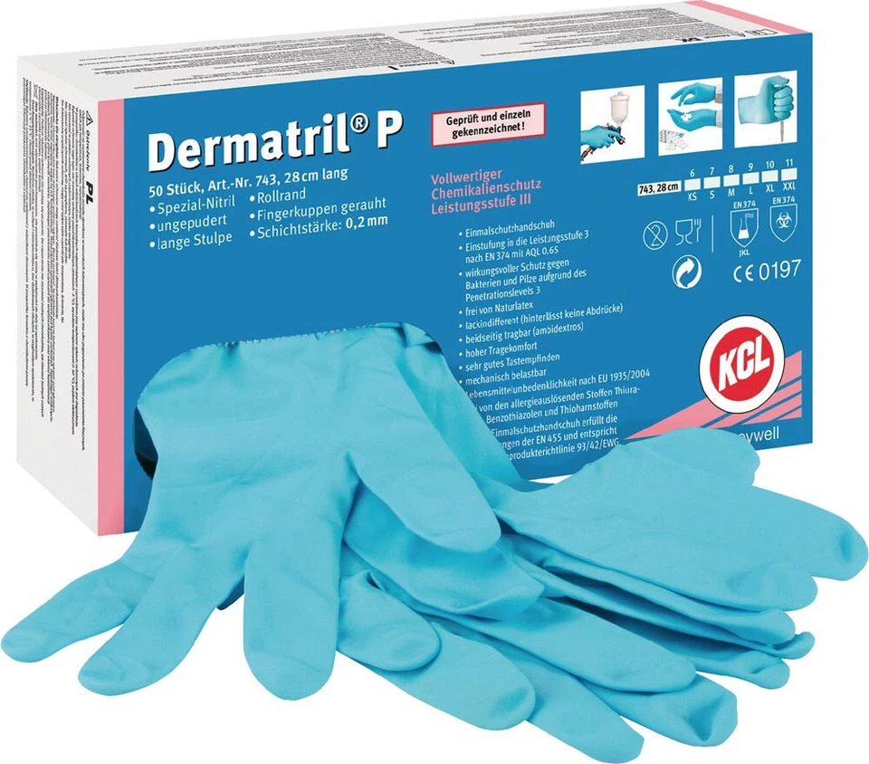 KCL DERMATRIL P 743 Einweghandschuhe Nitril blau 50´er Box Einmalhandschuhe