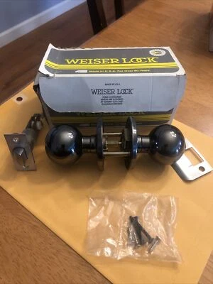 Cerradura de puerta de cama/baño vintage Weiser rara cromada negra # estilo A-330 “H” en caja Foto 1 de 4
