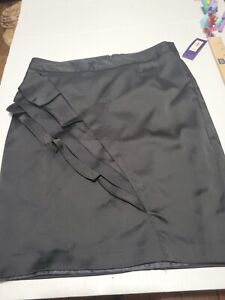 APT. 9 Black Lined Satin Ruffle Skirt Size 8 Nos Silky Miniskirt Black Pencil