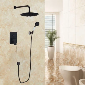Oil Rubbed 8" Black Rain Shower Head Mixer Valve Hand Held Sprayer Shower Faucet - Picture 1 of 9